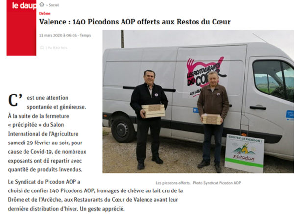SIA 2020 - resto du cœur - Picodons - Don -